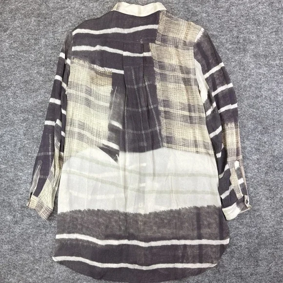 John Mark tunic top women's small gray tan neutral geometric silky boho artsy - Picture 5 of 9